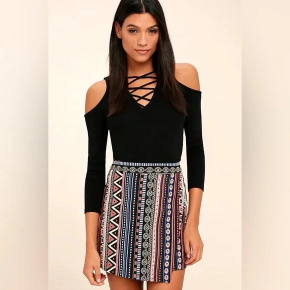fab'rik Black & Multicolor Aztec Patterned Skirt - Picture 2 of 16